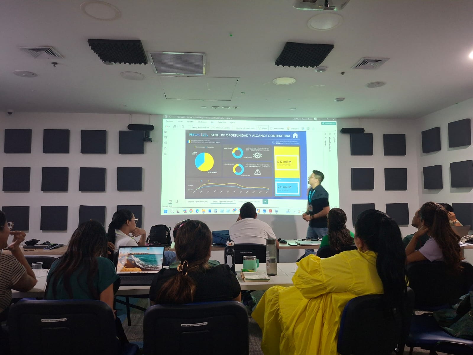 Sesión HANFE de Business Intelligence con un tablero de análisis proyectado